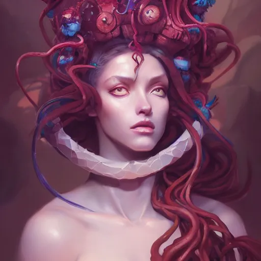 Prompt: a beautiful portrait of nubile medusa, concept art by pete mohrbacher and guweiz and ilya kuvshinov, digital art, highly detailed, intricate, sharp focus, trending on artstation hq, deviantart, unreal engine 5, 4 k uhd image