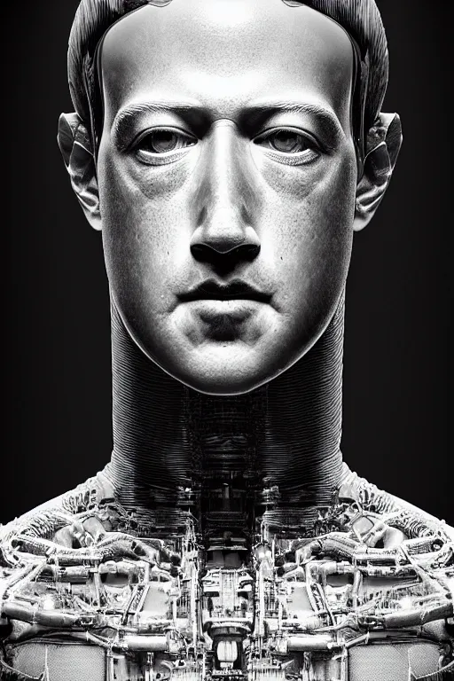 Prompt: mark zuckerberg as a robot, photorealistic, cinematic lighting, highly detailed, very intricate, by hr giger