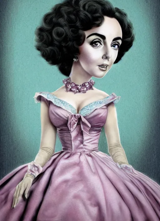 Image similar to elizabeth Taylor as a mark ryden doll, detailed digital art, trending on Artstation