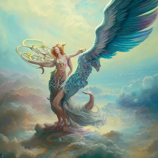 Prompt: detailed key art, concept illustration, hyper detailed painting, hyperrealist painting of an psychedelic angelic celestial being mythical creature by peter mohrbacher, by sam spratt trending on artstation, sacred geometry, esoteric art