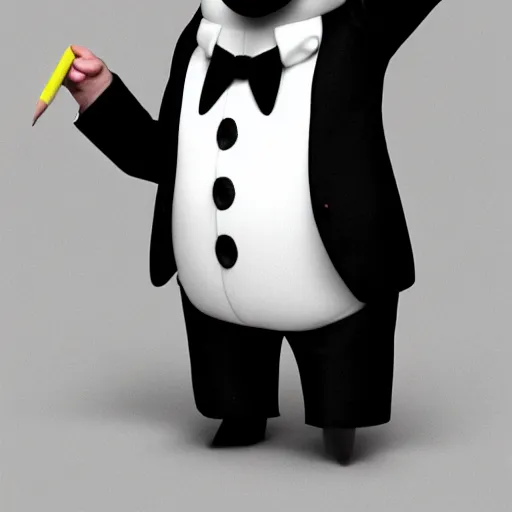 Image similar to marmot in a tuxedo while holding a pencil looks to the camera, digital art, 3 d rendered in octane, blender, maya, shadows, lighting, cute