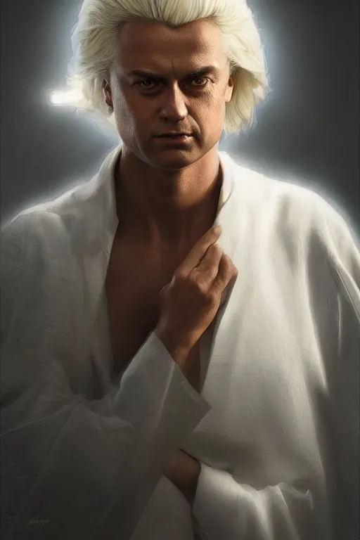 Image similar to geert wilders as an angel, anatomy, bathed in light, highly detailed, photorealistic, artstation, smooth, sharp focus, illustration, unreal engine 5, 8 k, art by artgerm and greg rutkowski and edgar maxence