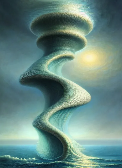 Image similar to A hyper-detailed 3d render like a Oil painting of the Ocean’s dream of The Upward Spiral, surrealism!!!!! surreal concept art, lifelike, photorealistic, digital painting, aesthetic, smooth, sharp focus, Artstation HD, by Greg Rutkowski, Chris Tulloch McCabe, Valentina Remenar and Asher Duran,