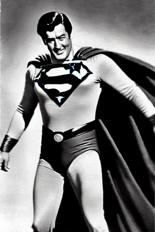 Image similar to rock hudson playing superman in 1 9 7 8, superhero movie