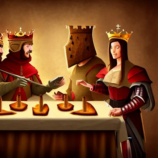 Image similar to medieval toast with king, queen and guests, deviantart, artstation, fantasy