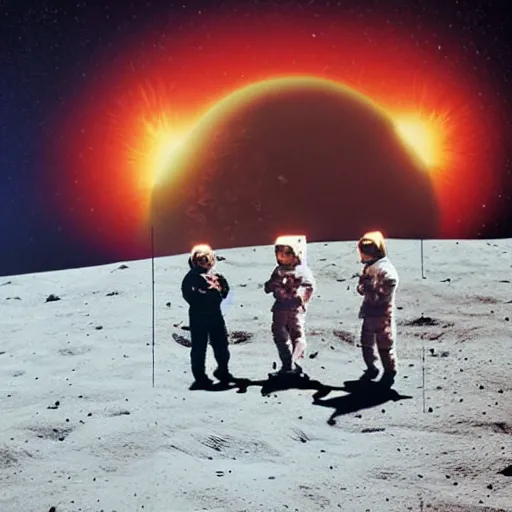 Prompt: 3 men drinking a beer on the moon as the earth explodes in the background