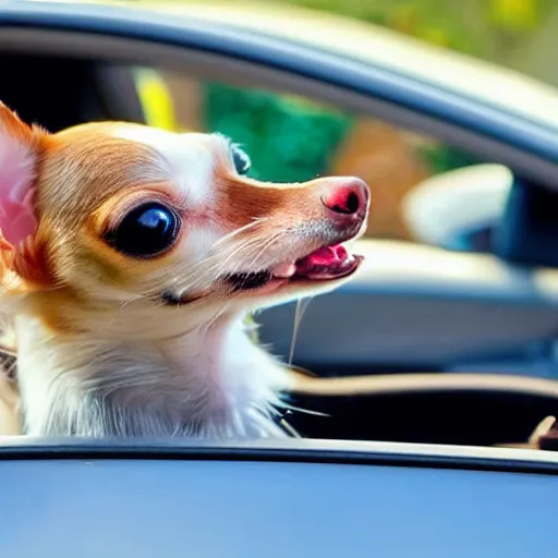 Image similar to chihuahua driving a car while barking