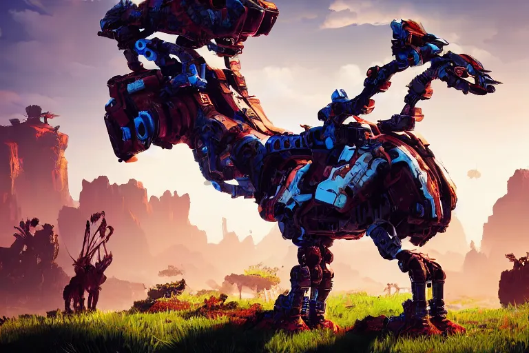 Image similar to grazer machine mecanical creature robot of horizon forbidden west horizon zero dawn bioluminiscence global illumination ray tracing hdr fanart arstation by ian pesty and alena aenami artworks in 4 k