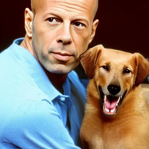 Prompt: Bruce Willis with a dogs' body