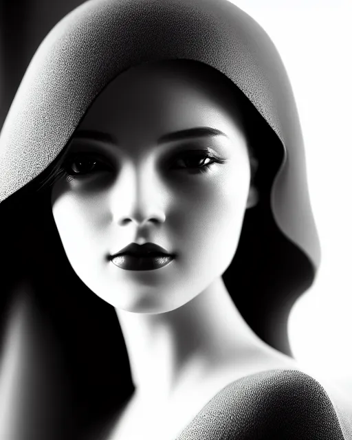 Image similar to black and white dreamy young beautiful female artificial intelligence, cinematic, rim light, photo - realistic, elegant, high detail, 8 k, masterpiece, photo taken in 1 9 3 0