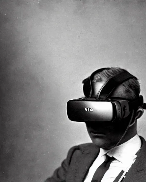 Image similar to 1 9 0 0 s photo of a person wearing a vr virtual reality headset