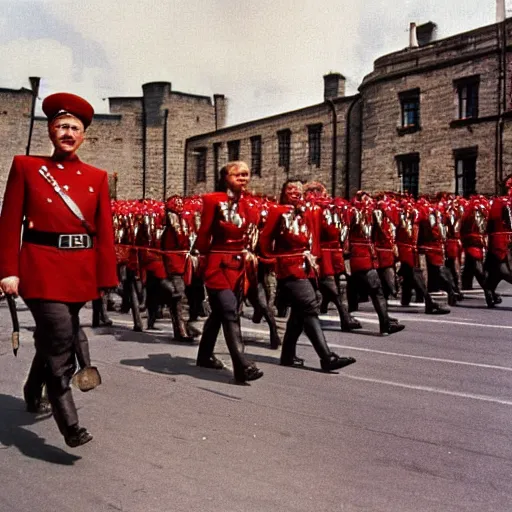 Prompt: soviet military parade edinburgh castle photograph kodachrome sunshine