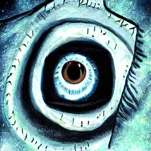 Image similar to creepy eyeball watching over the universe, movie poster,