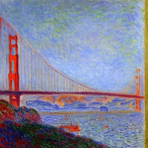 Image similar to Golden Gate Bridge, San Francisco, illustrated by Claude Monet, very detailed