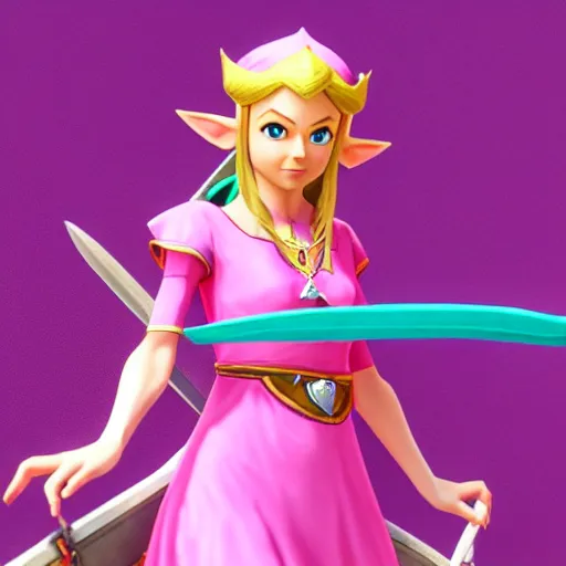 Image similar to Zelda from The Legend of Zelda in a pink dress, fully detailed, high quality , 4k , octane render , soft lightening , masterpiece