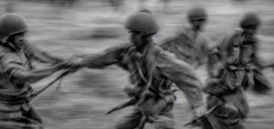 Prompt: tai and khmer war, emotional movement, motion blur, black and white photo, historic, realistic, highly detailed, 1 2 0 0 s,