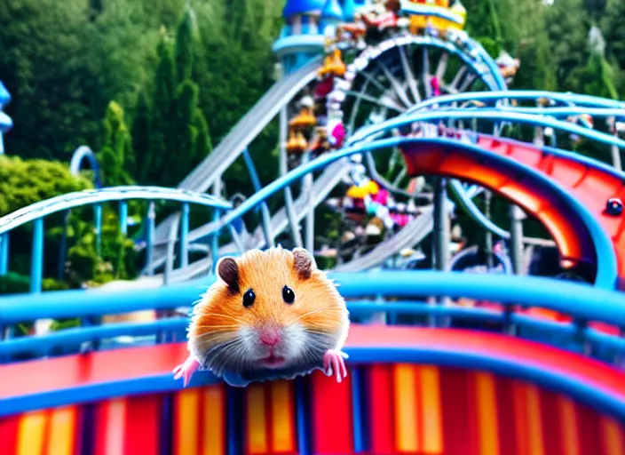 film still of a hamster riding a roller coaster in Stable Diffusion