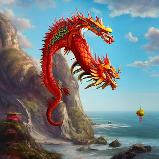 Image similar to fairytale seaside chinese dragon digital art, irina french, heraldo ortega, mandy jurgens trending on artstation 8 k 1 5 0 mpx