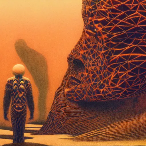 Image similar to fbi agent having psychedelic geometric visions, beksinski, wayne barlowe, very coherent symmetrical artwork, cinematic, hyper realism, high detail, octane render, 8 k