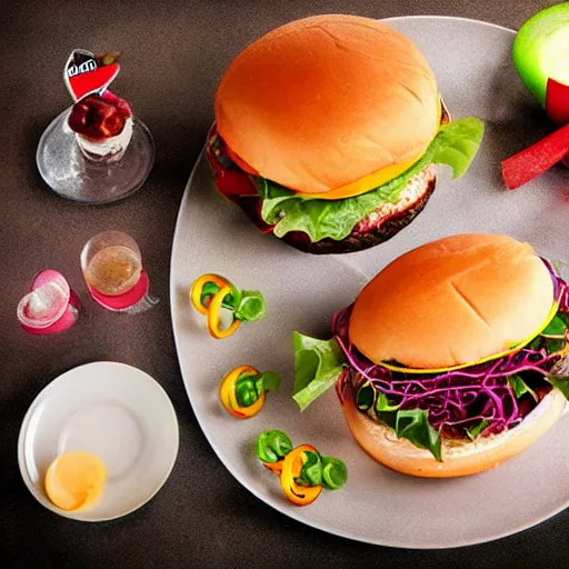 Image similar to futuristic burger, ultrarealistic food photography