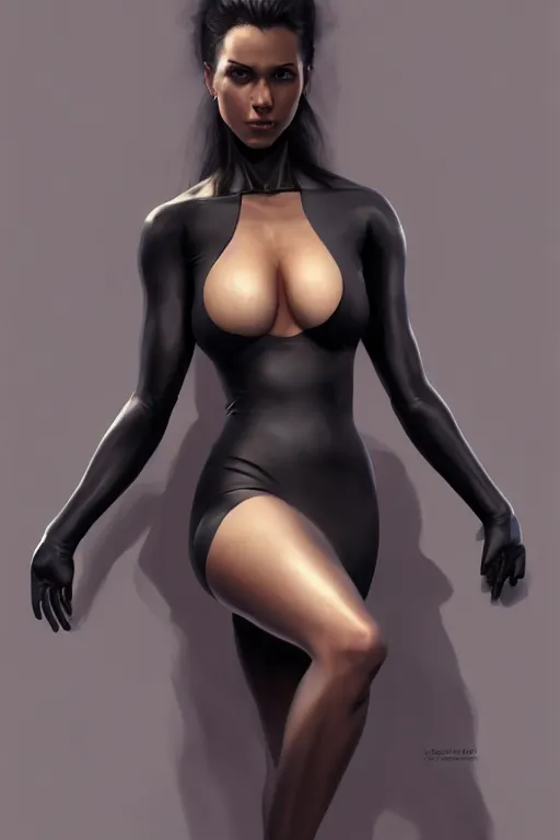 Prompt: a woman wearing a black skintight clothes, anatomy, only two hands, highly detailed, digital painting, artstation, concept art, smooth, sharp focus, illustration, Unreal Engine 5, 8K, art by art by artgerm and greg rutkowski and edgar maxence