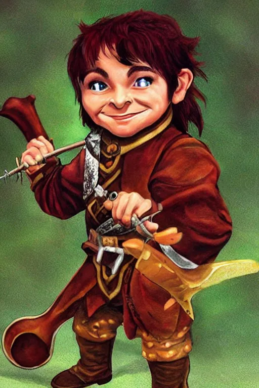 Image similar to artwork of an halfling bard in the style of everquest 1 9 9 9