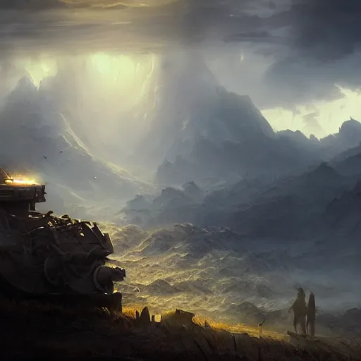 Prompt: cinematic shot of a world war 4 atmosferic casper david friedrich raphael lacoste vladimir kush leis royo bruce pennington volumetric light effect broad light oil painting painting fantasy art style sci - fi art style realism artwork unreal engine