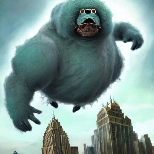 Image similar to colossal fluffy tardigrade attacking new york, fantasy, medieval, vivid colors, elegant, concept art, sharp focus, beautiful face, digital art, hyper - realistic, 4 k, unreal engine, highly detailed, hd, dramatic lighting by brom, trending on artstation