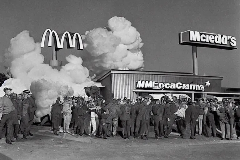 Image similar to mcdonalds gets nuked, historical photograph