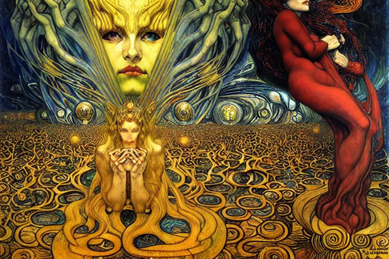 Image similar to Divine Chaos Engine by Karol Bak, Jean Delville, William Blake, Gustav Klimt, and Vincent Van Gogh, symbolist, visionary