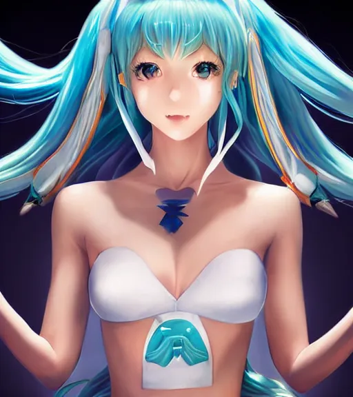 Prompt: Anime art very beautiful Hatsune miku by artgerm, Julie Bell, Gil Elvgren, Earl Moran, Enoch Bolles, symmetrical shoulders