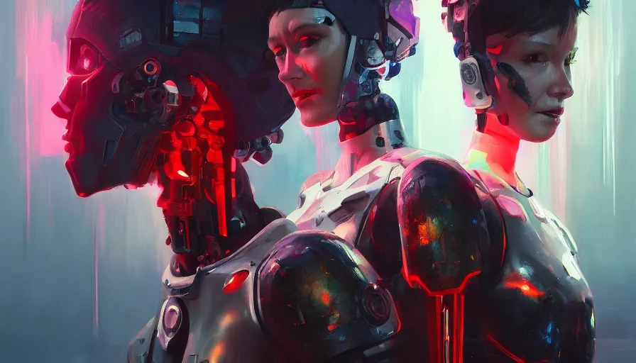 Image similar to concept art of love, death + robots series of netflix, artificial intelligence, cinematic shot, oil painting by jama jurabaev, brush hard, artstation, for aaa game, high quality, brush stroke