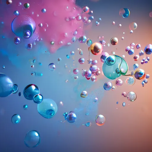 Image similar to a group of bubbles floating in the air, a computer rendering by Alberto Seveso, behance, generative art, rendered in cinema4d, octane render, photoillustration