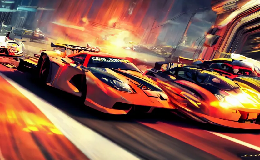 Image similar to a commercial art for a racing movie with lot of motion blur, cinematic, dramatic, artstation, epic