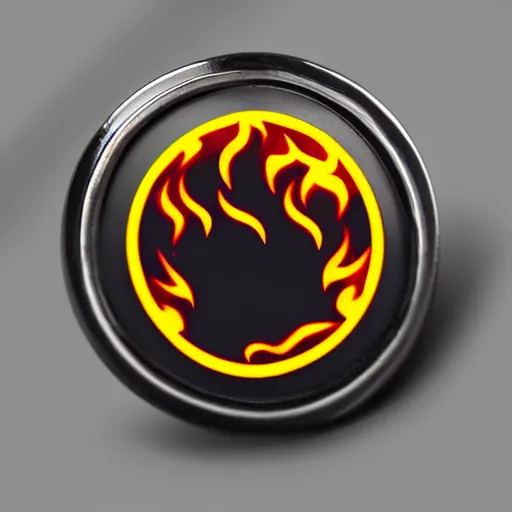 Image similar to a photo of clean 2 d graphic fire flames warning label enamel pin, beautiful cinematic light, behance