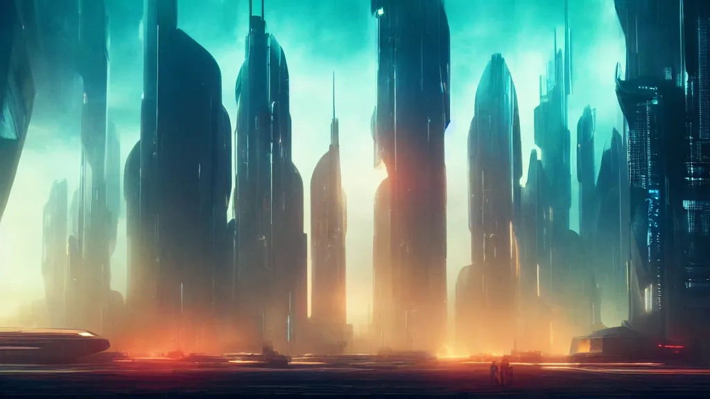 Image similar to A futuristic city from Blade Runner 2049, film still from the movie directed by Denis Villeneuve with art direction by Salvador Dalí, wide lens