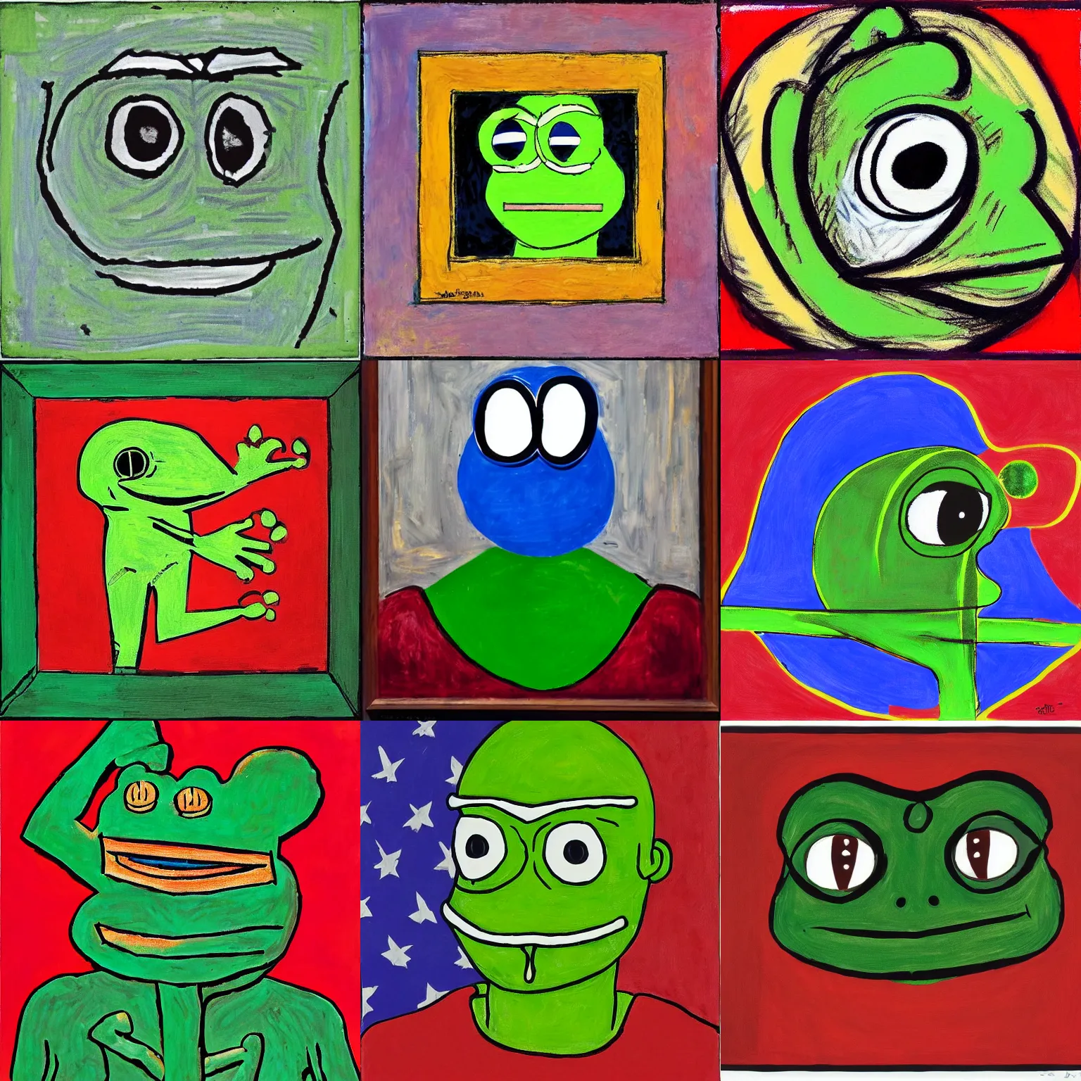 Prompt: pepe the frog, by Jasper Johns,
