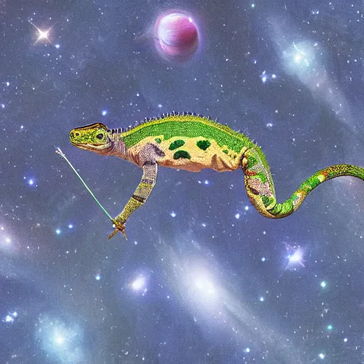 Image similar to a cameleon in space.