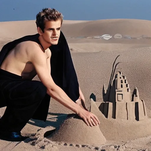 Image similar to Picture of hayden christensen as Anakin Skywalker building a sand castle on Tatooine, award-winning