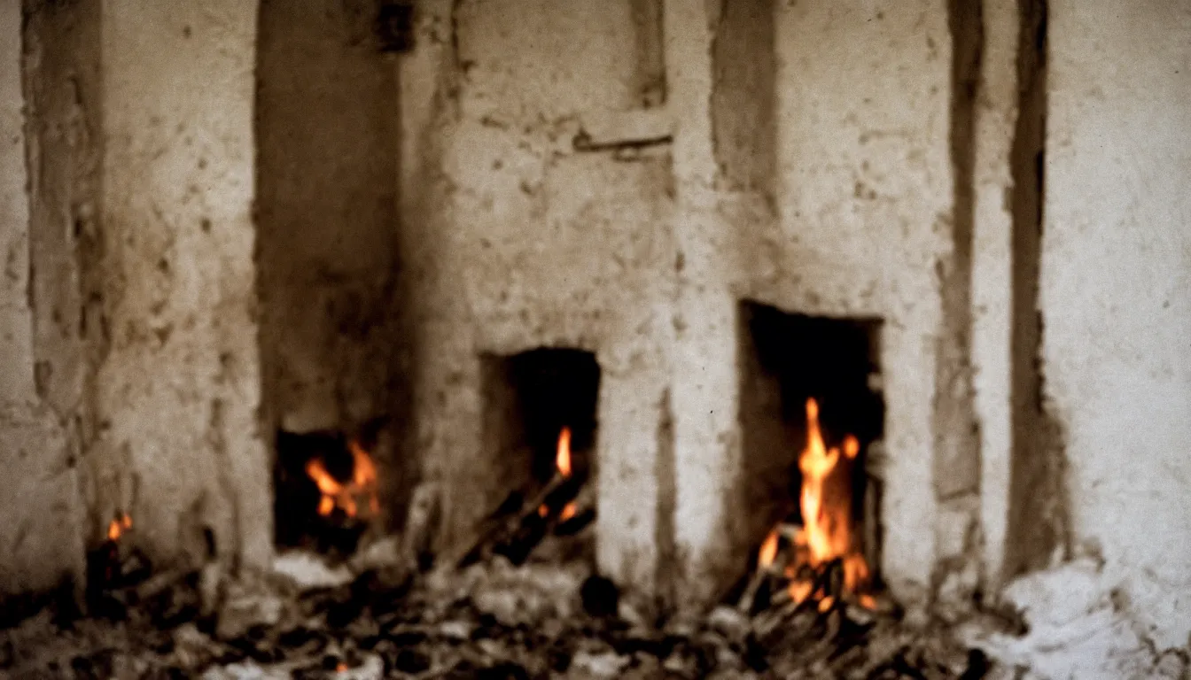 Prompt: a close up portrait of a solitary old underweight lady is cold in a frozen old living room, in the fireplace burning money floats in the air, hyper realistic photo, full colour, kodak porta 4 0 0, depth of field, upscale, 8 k, masterpiece,