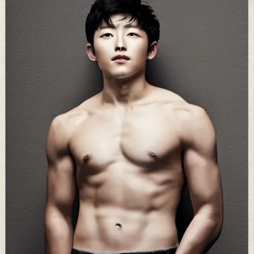 Image similar to song joong - ki portrait, young handsome asian male dnd, muscle, studio photo