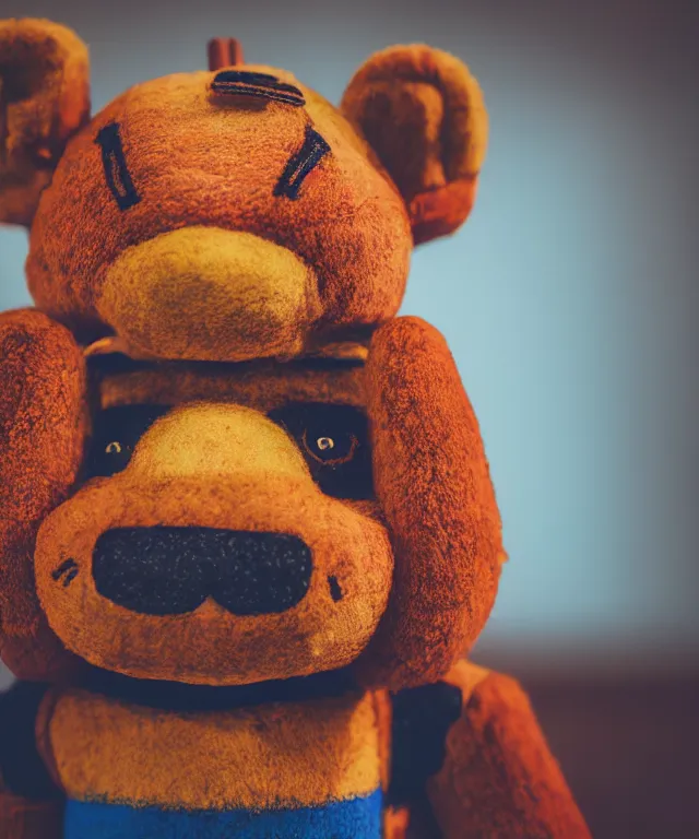 Image similar to high quality presentation photo of Freddy Fazbear, photography 4k f1.8 anamorphic bokeh 4k Canon Nikon