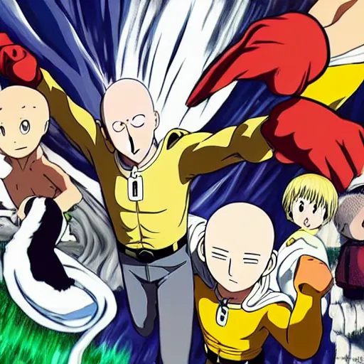 Image similar to One punch man in the style of Studio Ghibli