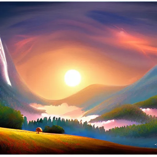 Prompt: a beautiful landscape, digital painting by yog joshi