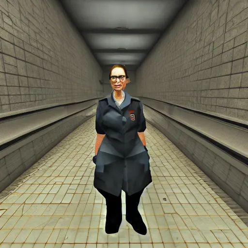 Prompt: ruth bader ginsburg, half life 2, video game screenshot, low poly, nintendo 6 4