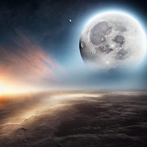 Image similar to the moon falls down on the earth, collision, explosion, end of the world, epic lighting, sci-fi, realistic, 4k, special effects