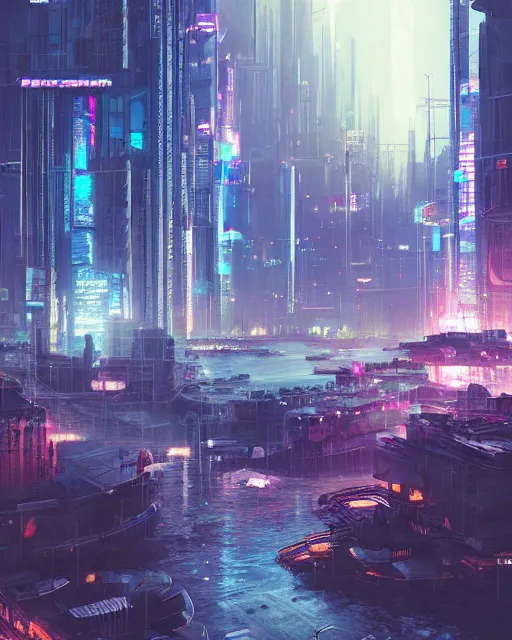 Image similar to cyberpunk city on a floating island at night by wlop, key visual, high detail, digital art