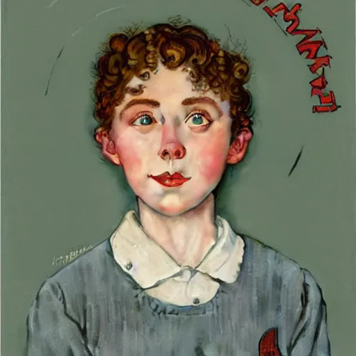 Image similar to Sophia Lillis portrait by Norman Rockwell,