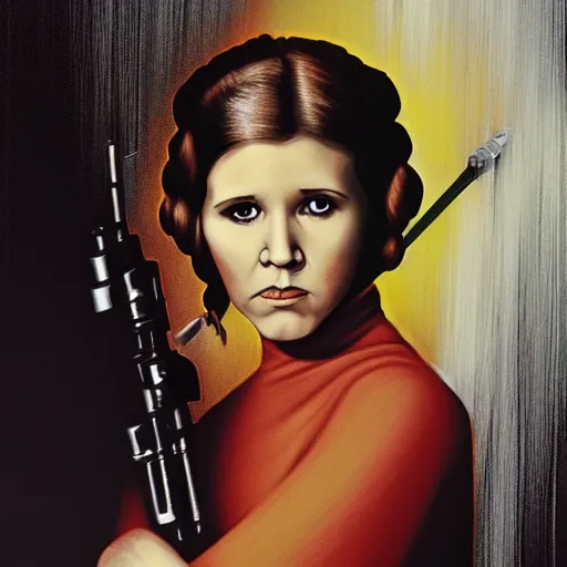 Image similar to portrait of young carrie fisher by greg ruthkowski