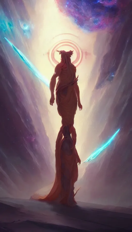 Prompt: greek god, epic scene, colors, holy, full body, galaxy, and, stars, atmosphere, unreal engine, pixar, video game, ethereal, insanely detailed, symmetrical, concept art, peter mohrbacher, charlie bowater, artstation, cinematic, video game, digital painting, artist maena, 4 k